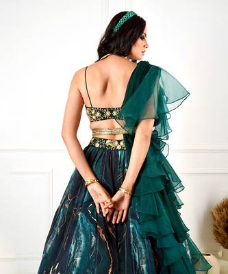 Meesha Green Marble Print Lehenga 4