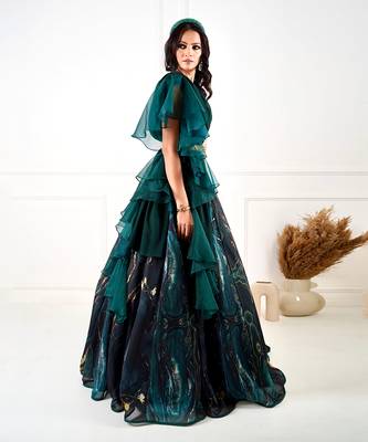 Meesha Green Marble Print Lehenga 5