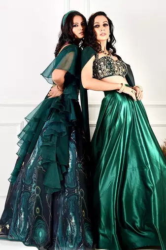 Meesha Green Marble Print Lehenga