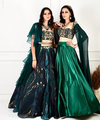 Meesha Green Marble Print Lehenga 7