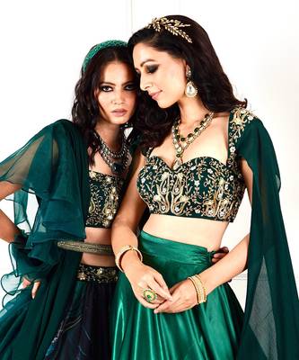 Meesha Green Marble Print Lehenga 8