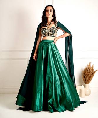 Meera Green Blackout Satin Lehenga 1