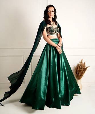 Meera Green Blackout Satin Lehenga 3