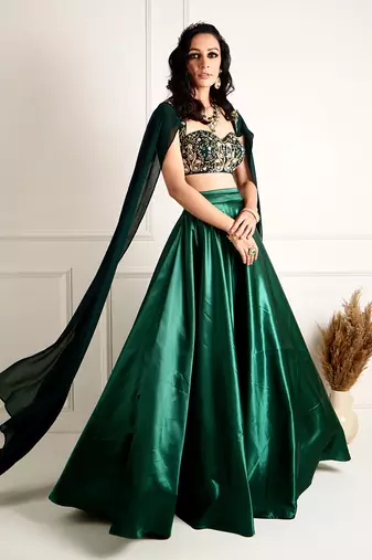Meera Green Blackout Satin Lehenga