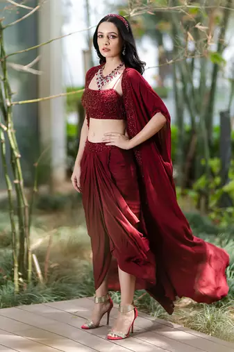 Aarna drape skirt and cape set 