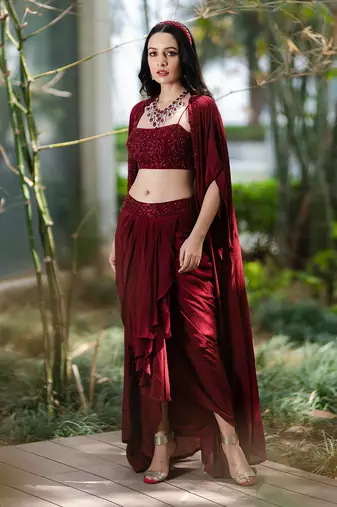 Aarna drape skirt and cape set 