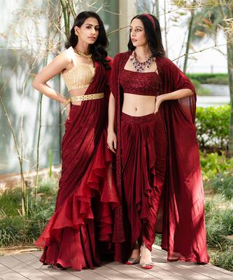 Aarna drape skirt and cape set  10
