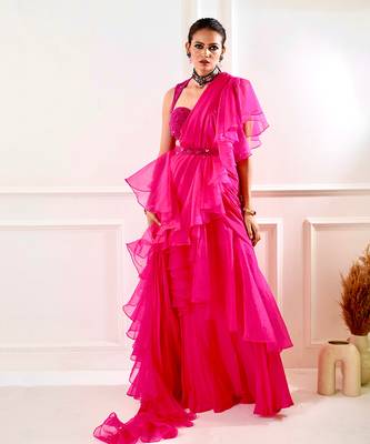 Rosie Pink Ruffle Saree 1