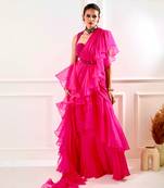 Rosie Pink Ruffle Saree