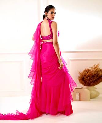 Rosie Pink Ruffle Saree 5
