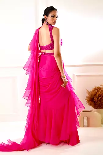 Rosie Pink Ruffle Saree