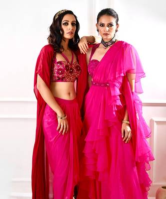 Rosie Pink Ruffle Saree 6
