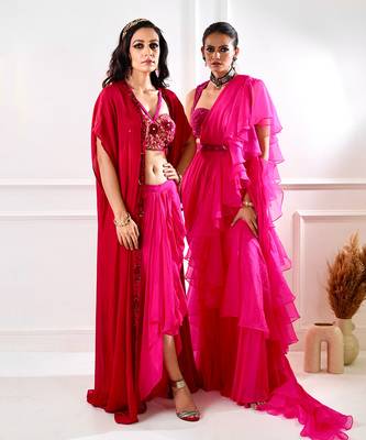 Rosie Pink Ruffle Saree 7