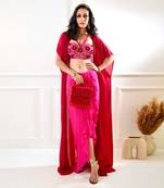 Shirin Maroon And Pink Drape Skirt And Cape