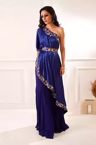 Sehar Navy Amber Cape And Sharara