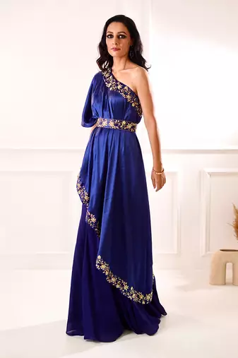 Sehar Navy Amber Cape And Sharara