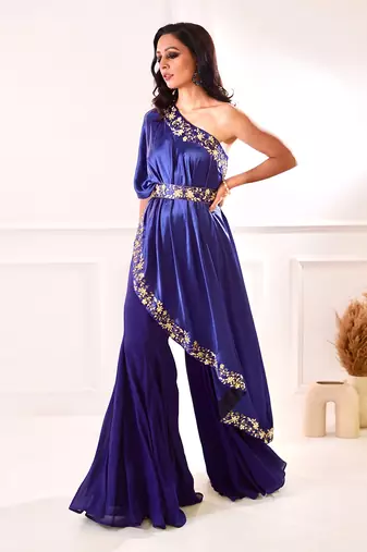 Sehar Navy Amber Cape And Sharara