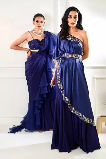 Sehar Navy Amber Cape And Sharara