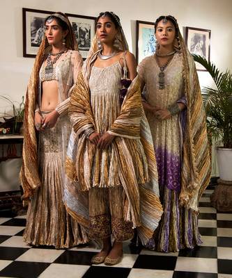 Gota Flared Kurti In Shades Of Silver Gold And Bronze Palazzo Pant 3