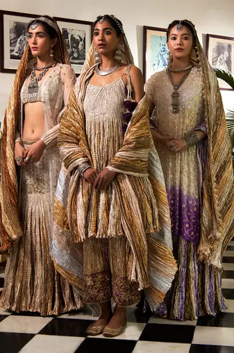 Gota Flared Kurti In Shades Of Silver Gold And Bronze Palazzo Pant