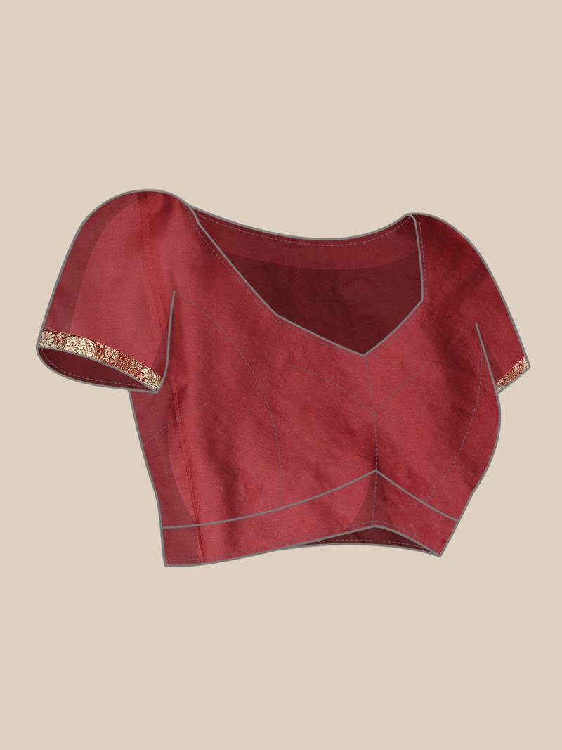 Women's Maroon Kota Lichi Golden Zari Ethnic Motif Banarasi Contemporary Woven Design Saree With Running Blouse Piece