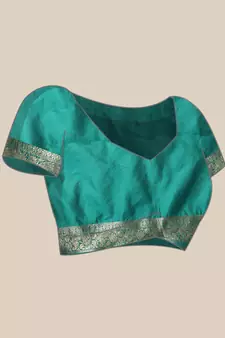 Women's Rama Kota Lichi Golden Zari Ethnic Motif Banarasi StyleContemporary Woven Design Saree With Running Blouse Piece