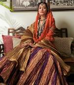 Pink Gold Maroon And Purple Textured Gota Lehenga Velvet Zardozi Sequined Blouse And Organza Gold Checkered Dupatta.