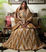 Silver And Gold Chevron Textured Gota Lehenga Textured Peplum Blouse And Crushed Dupatta.