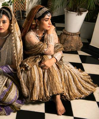 Silver Gold And Bronze Fish- Cut Gota Skirt Off-White Zardozi Cut-Work Blouse 2