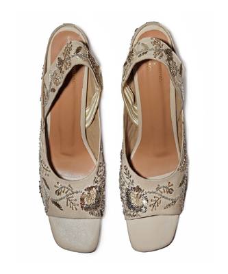 Payal Singhal X Paio Wanderlust Zardozi Embroidered Beige Block Heels 1