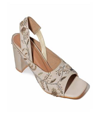 Payal Singhal X Paio Wanderlust Zardozi Embroidered Beige Block Heels 3