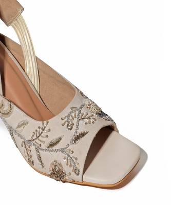 Payal Singhal X Paio Wanderlust Zardozi Embroidered Beige Block Heels 4