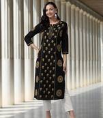 Ada Hand Crafted Black & Dark Fawn Cotton Lucknowi Chikankari Indian Women Straight Kurta - A411461