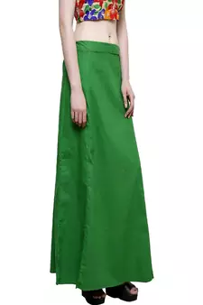 Green Women's Cotton Plain Stitched Inskirt Saree Petticoats
