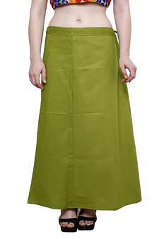 Mehandi Green Women's Cotton Plain Stitched Inskirt Saree Petticoats