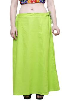 Parrot Green Women's Cotton Plain Stitched Inskirt Saree Petticoats