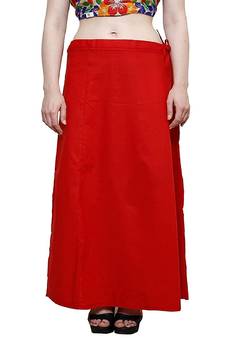Red Women's Cotton Plain Stitched Inskirt Saree Petticoats