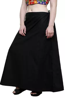 Black Women's Cotton Plain Stitched Inskirt Saree Petticoats