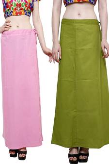 Multicolor Women's Cotton Plain Stitched Inskirt Saree Petticoats Combo