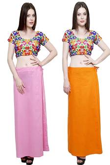 Multicolor Women's Cotton Plain Stitched Inskirt Saree Petticoats Combo