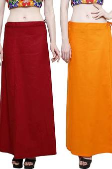 Multicolor Women's Cotton Plain Stitched Inskirt Saree Petticoats Combo