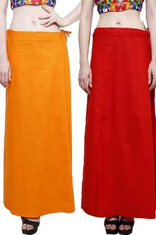 Multicolor Women's Cotton Plain Stitched Inskirt Saree Petticoats Combo
