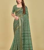 Sea Green Dots Digital Print Mulberry Silk Blend Saree