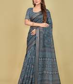 Blue Floral Digital Print Mulberry Silk Blend Saree