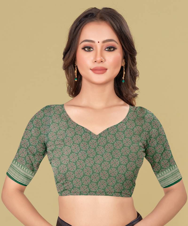 Sea Green Floral Digital Print Mulberry Silk Blend Saree