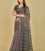 Dark Olive Shibori Digital Print Mulberry Silk Blend Saree