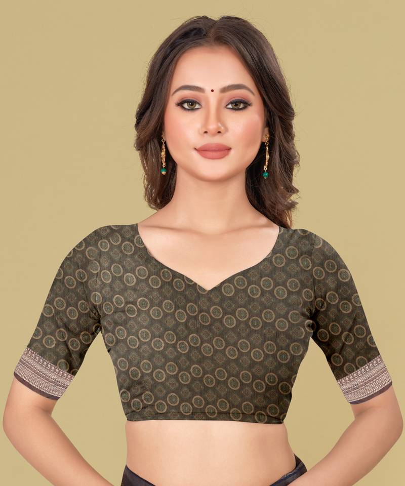 Dark Olive Shibori Digital Print Mulberry Silk Blend Saree