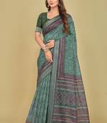 Dark Olive Shibori Digital Print Mulberry Silk Blend Saree