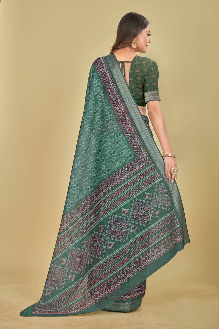 Dark Olive Shibori Digital Print Mulberry Silk Blend Saree