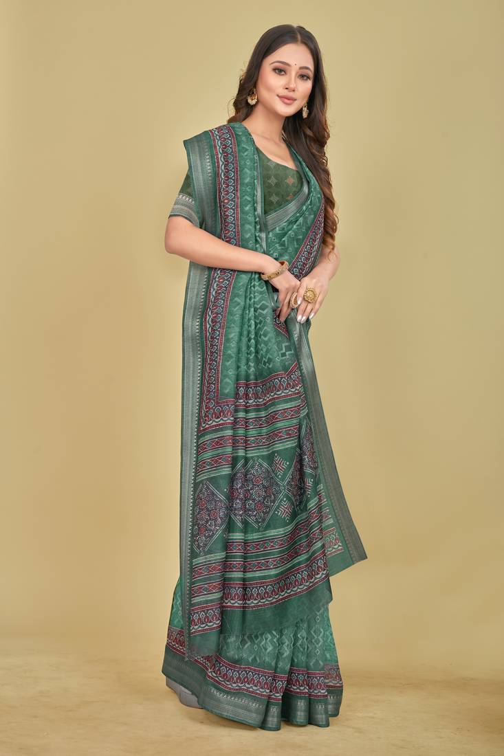 Dark Olive Shibori Digital Print Mulberry Silk Blend Saree